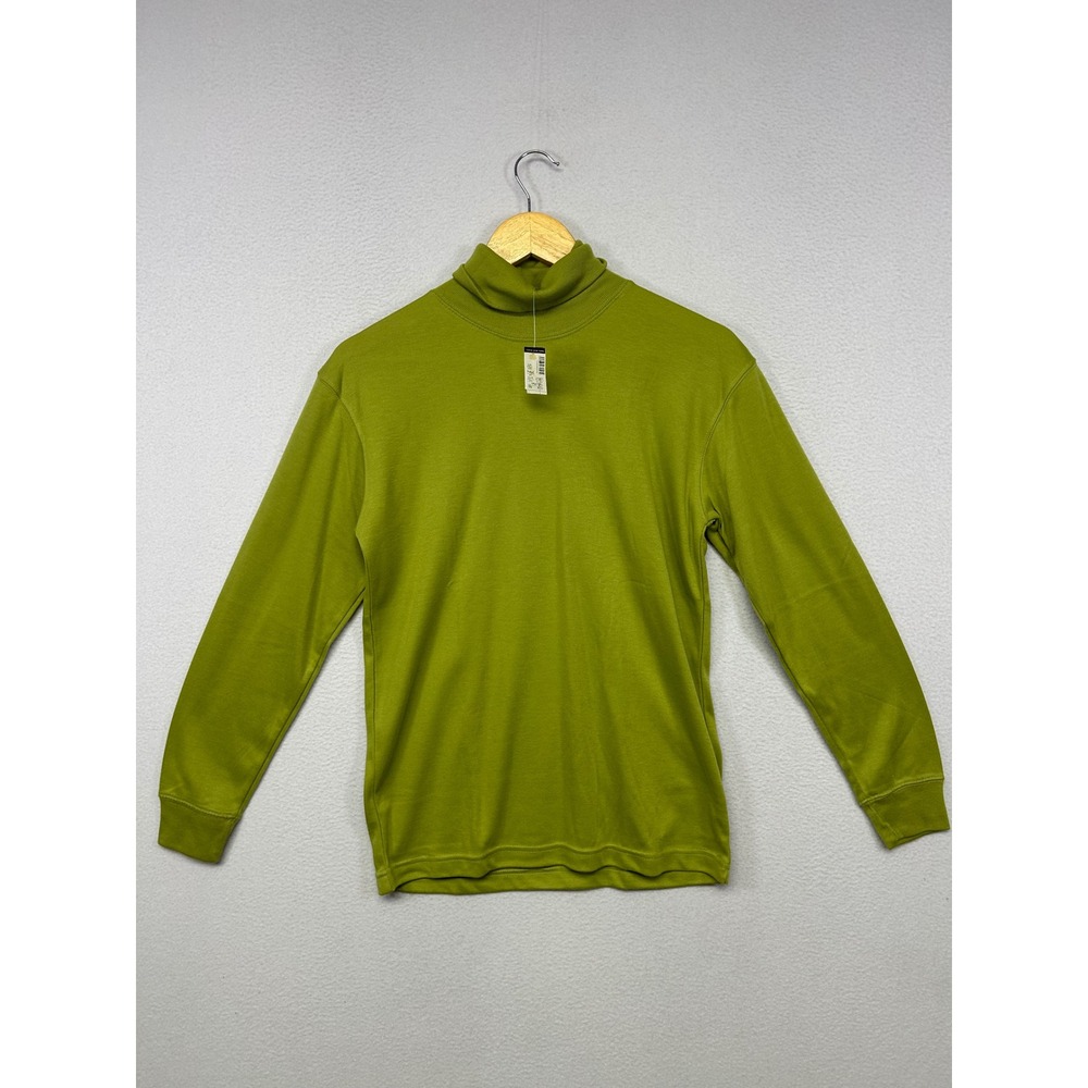 Vintage 90s NY Jeans Women M Lime Green Turtleneck Long Sleeve Top Minimalist